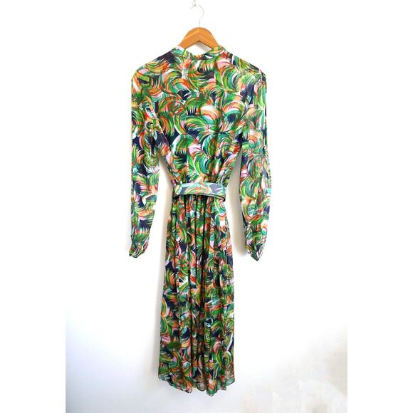 SALONI Raquel Silk Chiffon Belted Midi Dress Jade Palmier Saks 8 NWT $815 - Picture 10 of 15